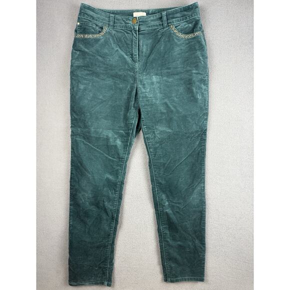 Chico's Pants Womens 1.5 Green Velvet Embellished Rhinestone Straight - Picture 1 of 7